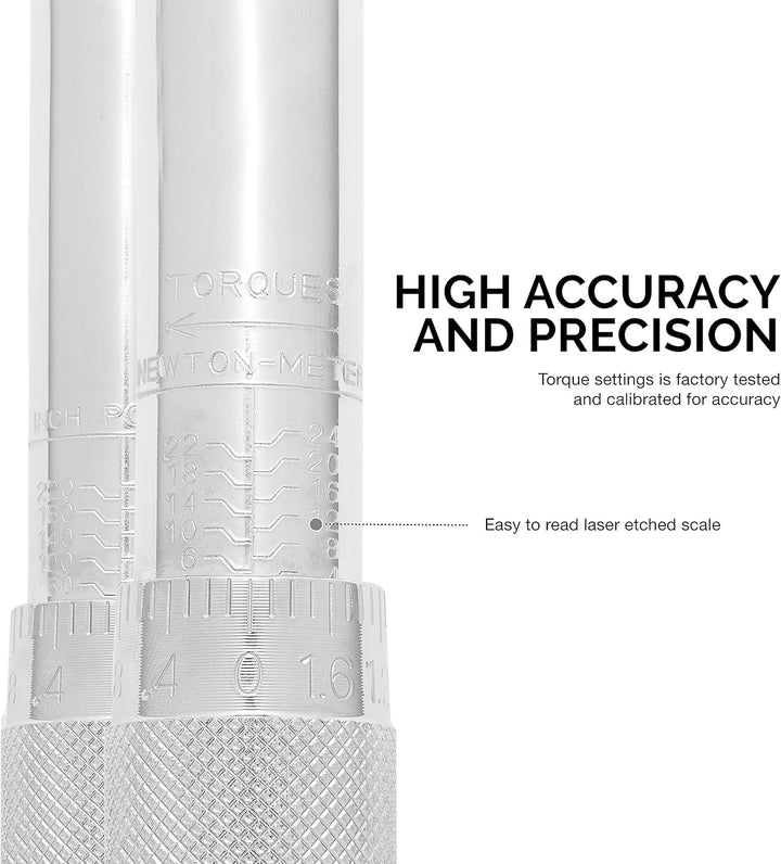 Neiko 03714A 1/4-Zoll-Antrieb, verstellbarer Klick-Drehmomentschlüssel | SAE | 20-200 Zoll Pfund Chr