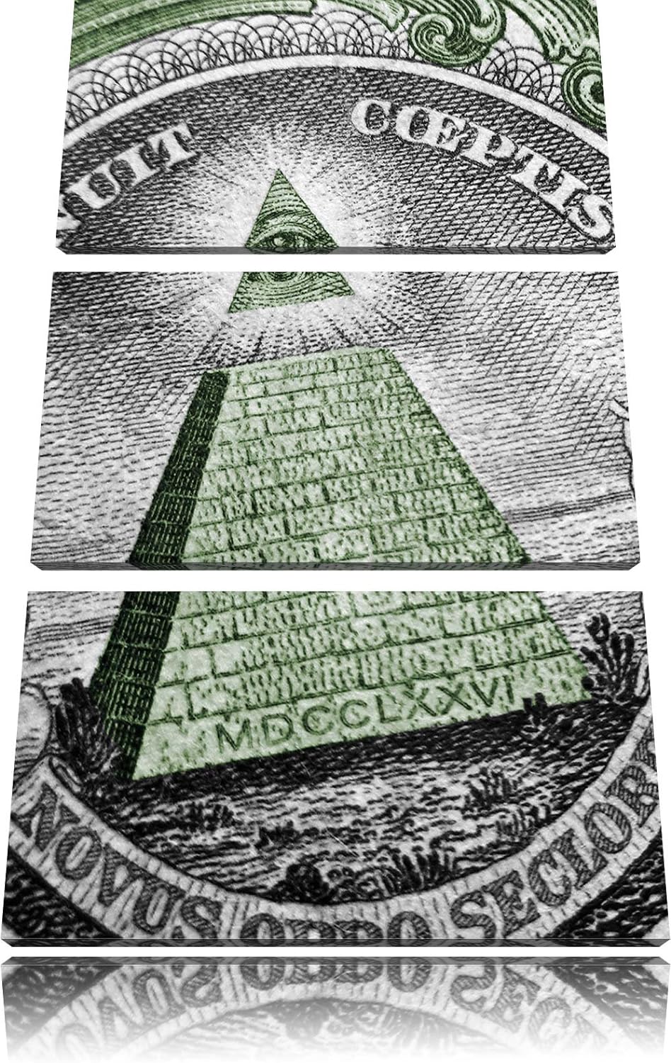 Pixxprint Illuminaten-Pyramide Dollar als Leinwandbild/Grösse: 3 Teilig (120x80) cm/Wandbild/Kunstdr