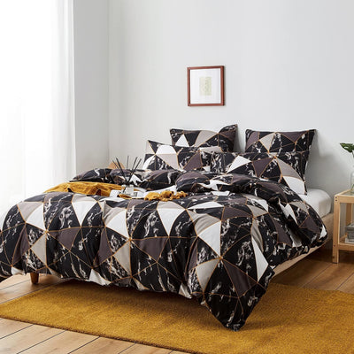 Luofanfei Bettwäsche Marmor 200X220 cm Grau Schwarz Weiss Gold Dreiecke Bettdeckenbezug Doppelbett S