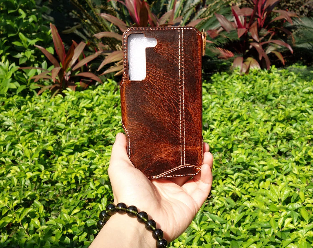 Yogurt Handyhülle für Samsung Galaxy S22+, Hülle Echtleder Case Ledertasche Lederhülle für Samsung S