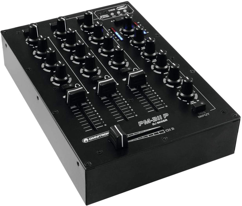 Omnitronic PM-311 P 3-Kanal-DJ-Mixer mit integriertem MP3-Player | DJ-Mikrofoneingang mit Talkover-S