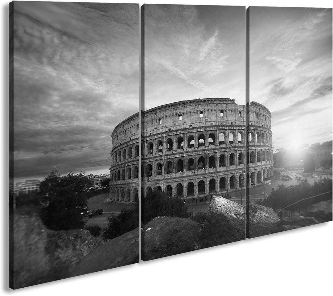 deyoli das Kolosseum in Rom Format: 120x80 cm (3Teilig) Effekt: Schwarz&Weiss als Leinwandbild, Moti