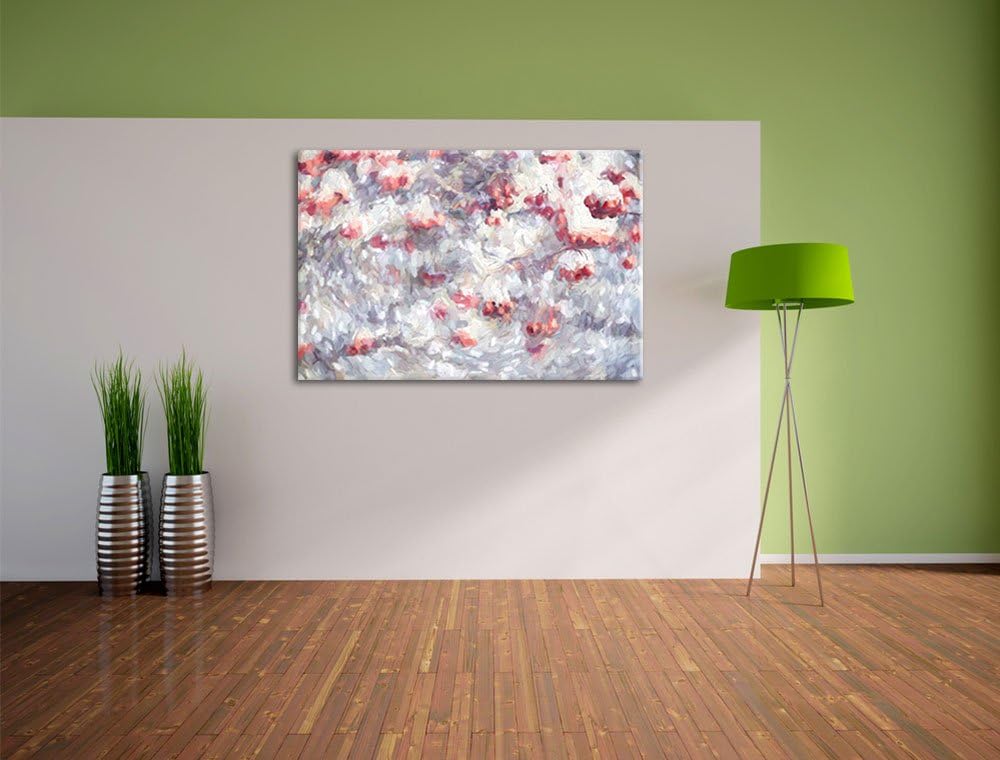Pixxprint Vogelbeeren mit Schnee bedeckt als Leinwandbild/Grösse: 100x70 cm/Wandbild/Kunstdruck/fert