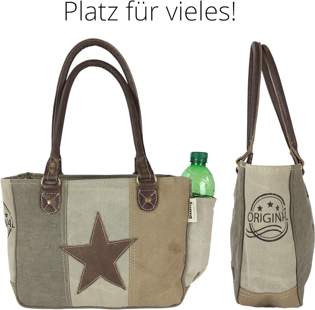 Sunsa Damen Handtasche. Vintage Schultertasche mit Stern. Kleine Canvas Tasche. Handgelenktasche mit