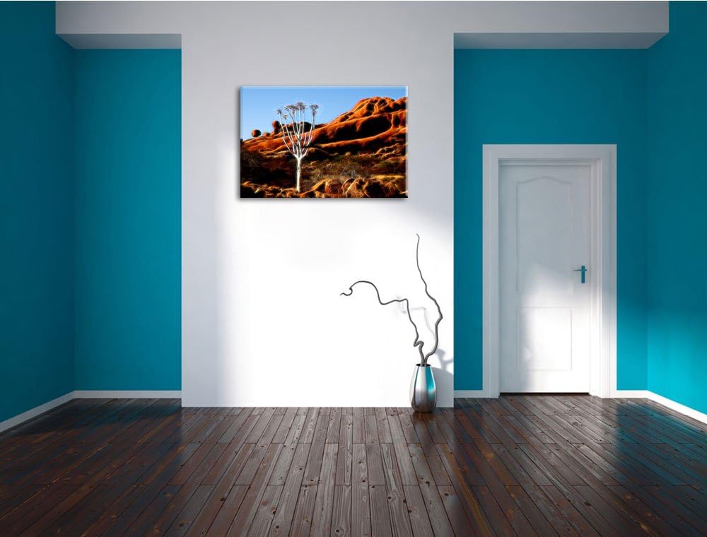 Wüstenbaum vor Felsen abstrakt Format: 100x70 auf Leinwand, XXL riesige Bilder fertig gerahmt mit Ke