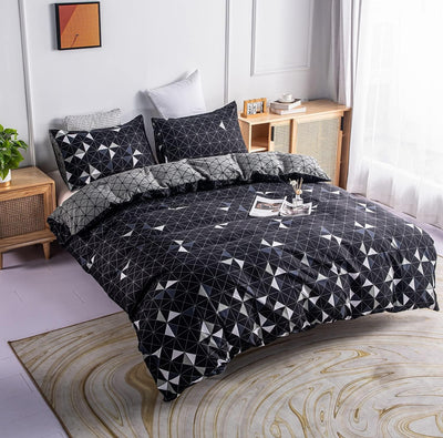 Bettwäsche Karo 200X220 cm Schwarz Weiss Dreiecke Wendebettwäsche Set King Size Kariert Landhaus Bet