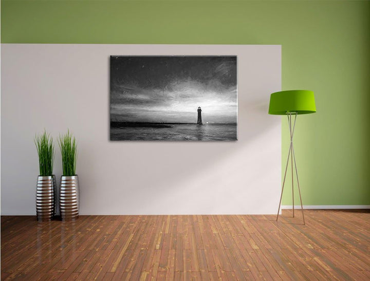 Pixxprint Leuchtturm im Sonnenuntergang als Leinwandbild/Grösse: 100x70 cm/Wandbild/Kunstdruck/ferti