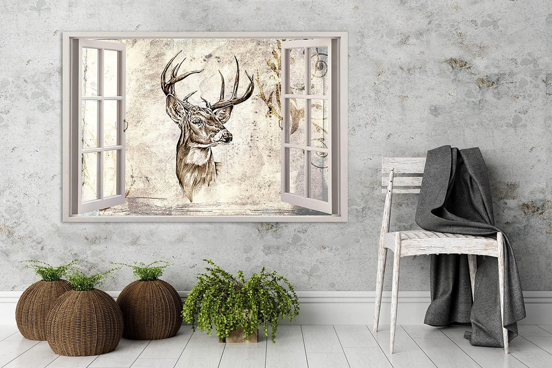 Feeby Viles - Leinwand Bilder - Fensterblick Natur- 120x80 cm- Deko Wohnzimmer - Wandbilder Schlafzi