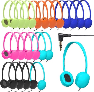 Geekria 24 Stück kabelgebundene Kopfhörer für das Klassenzimmer, verstellbare On-Ear-Kopfhörer, Kind
