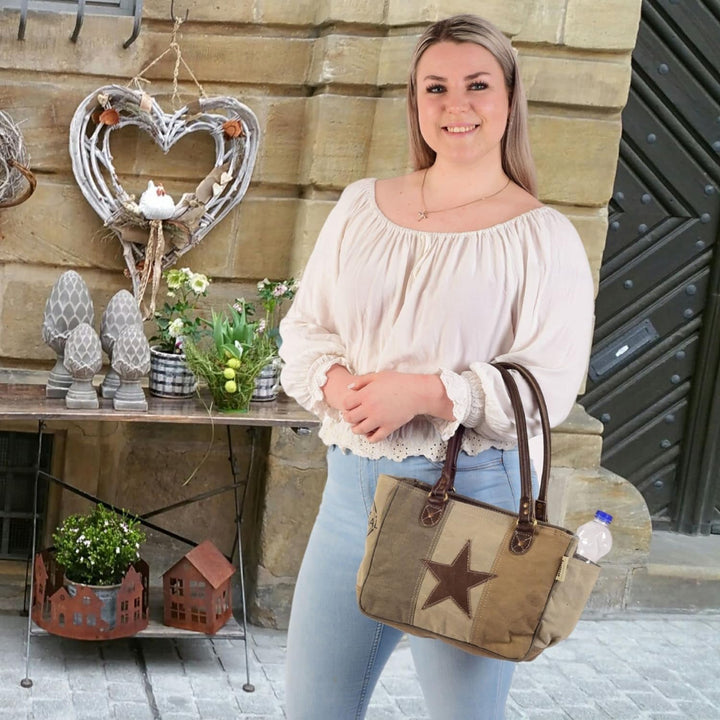 Sunsa Damen Handtasche. Vintage Schultertasche mit Stern. Kleine Canvas Tasche. Handgelenktasche mit