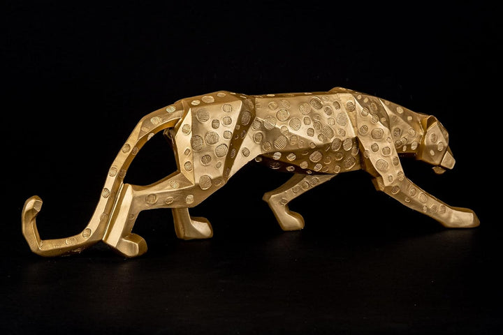 IDYL Moderne Skulptur Figur Resin Jaguar | Goldfb. mit Punkte | Masse: 48x10,5x15 cm | Material: Pol