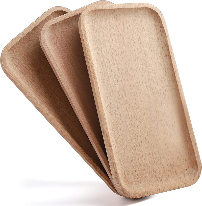 zeeooil Servierplatte aus Holz, 3 Stück, 24,8 cm, rechteckig, Serviertablett aus Holz, Charcuterie-B