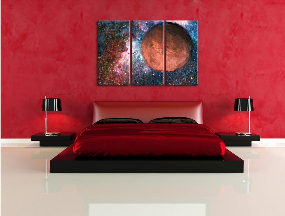 Pixxprint Mars im Weltall Kunst / 3-Teilig/Gesamtmass 120cm Leinwandbild bespannt auf Holzrahmen/Wan