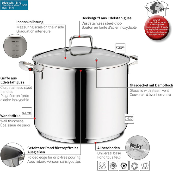 Kela 10178 Flavoria Gemüsetopf, 18/8 Stainless Steel, 12.2 liters 12,2 l, 12,2 l