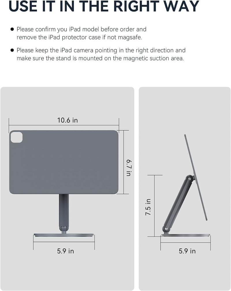 LULULOOK Aufrüstung Drehbar Magnetisch iPad Ständer, Faltbarer iPad Pro Ständer mit 360° Schwenk Bas