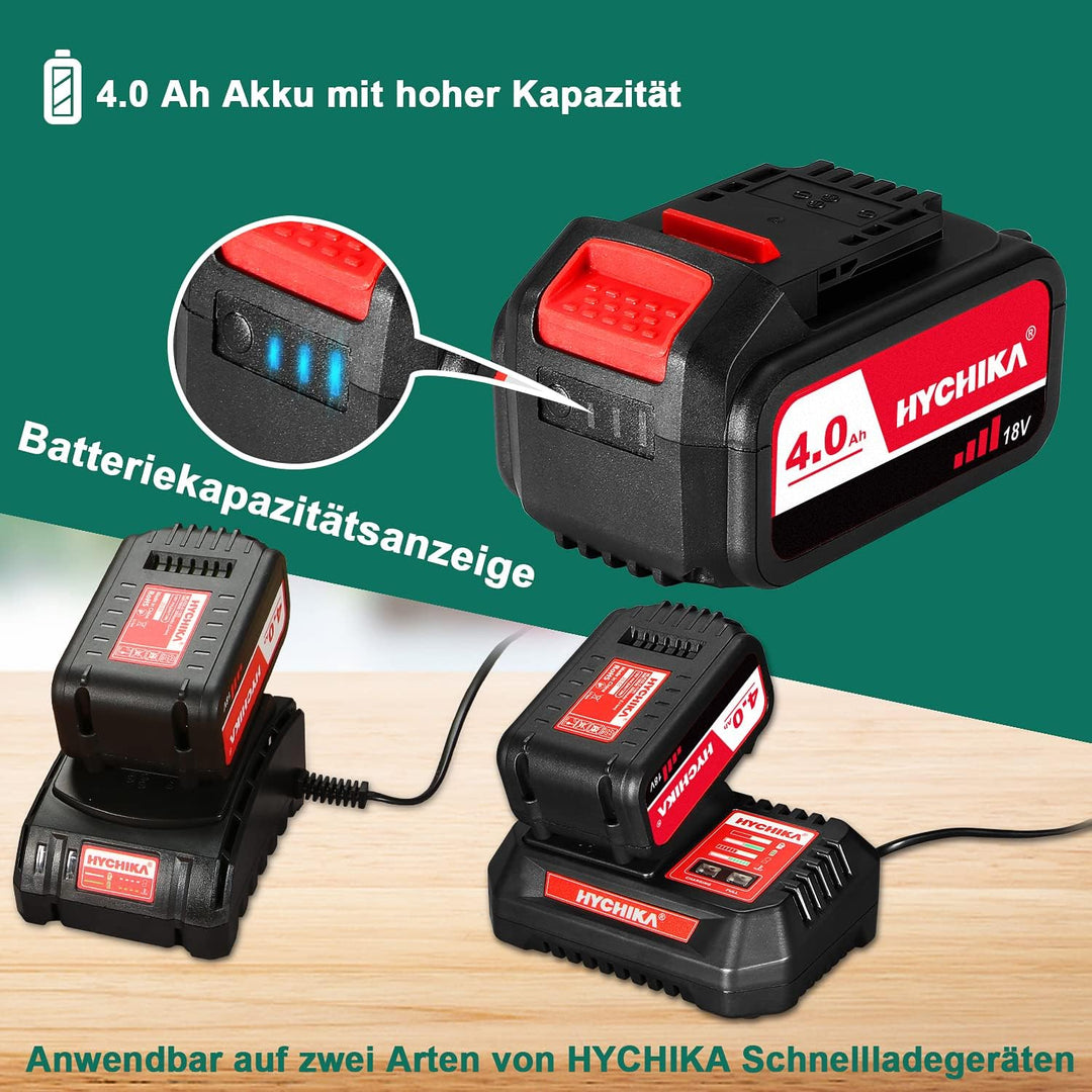 HYCHIKA Akku 4000mAh 18V, Lithium Batterie für HYCHIKA 18V Werkzeuge, Säbelsäge, Akku Schlagschraube