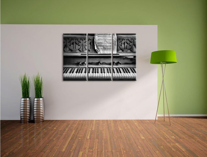 Pixxprint Klavier mit Notenblatt als Leinwandbild/Grösse: 3 Teilig (120x80) cm/Wandbild/Kunstdruck/f