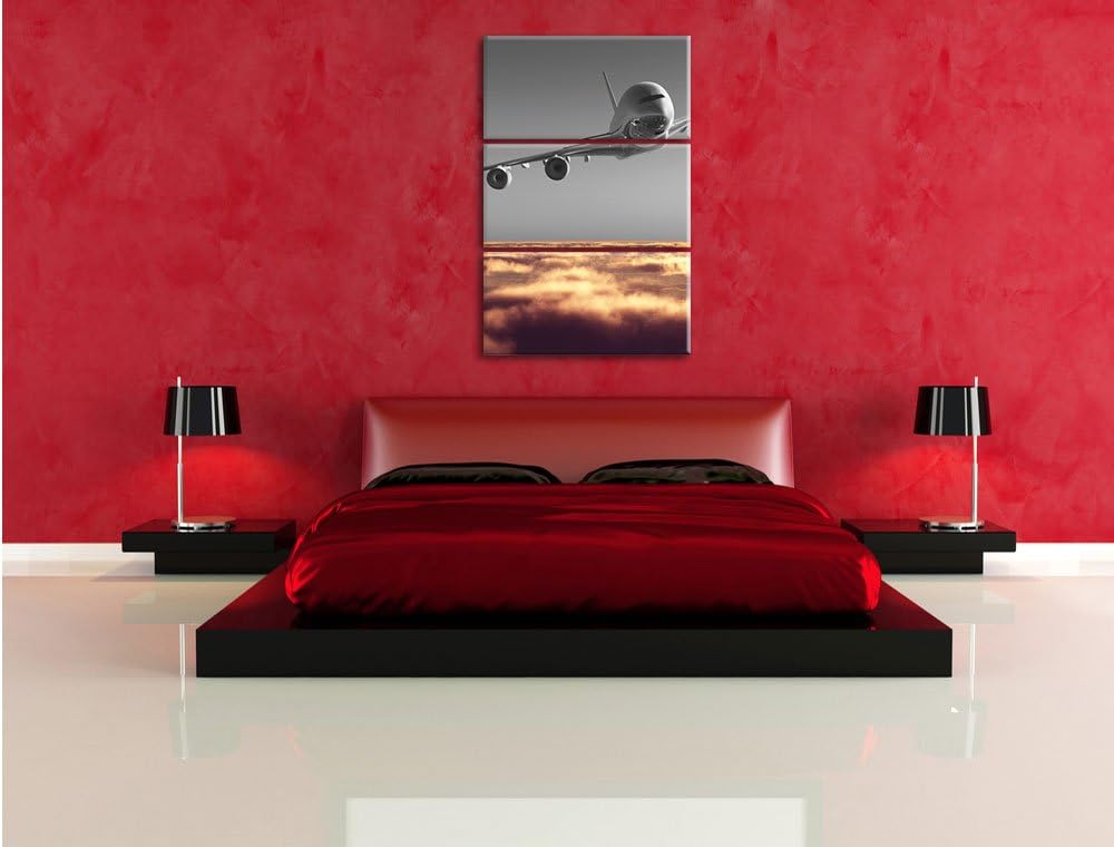 Pixxprint Flugzeug über Wolkenmeer 3-Teiler Leinwandbild 120x80 Bild auf Leinwand