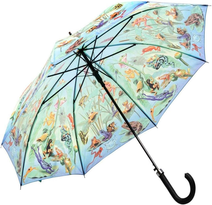 LUCKYWEATHER Regenschirm Stockschirm Damen/Herren Motiv Frog Family Auf-Automatik I Stockregenschirm