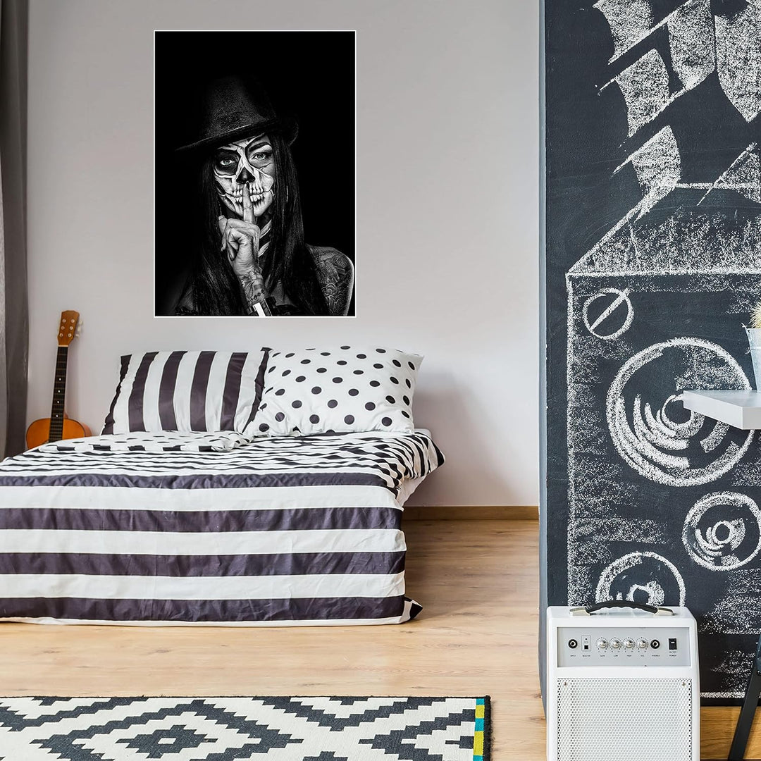 wandmotiv24 Poster als Wanddeko, Grösse Din A1, Model mit Totenkopf Makeup, Schminke, Grüne Augen, F