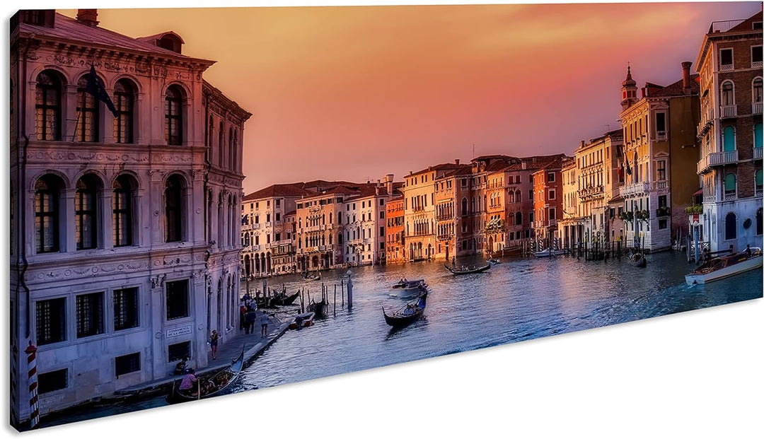 deyoli Kanäle in Venedig Panorama 120x60 cm als Leinwandbild, Motiv fertig gerahmt auf Echtholzrahme