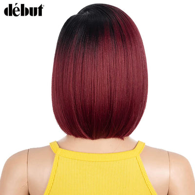 Début Lace Front Perücke für schwarze Damen Bob Perücke für weisse Damen Kunsthaar 24 cm 120g Rot Gl