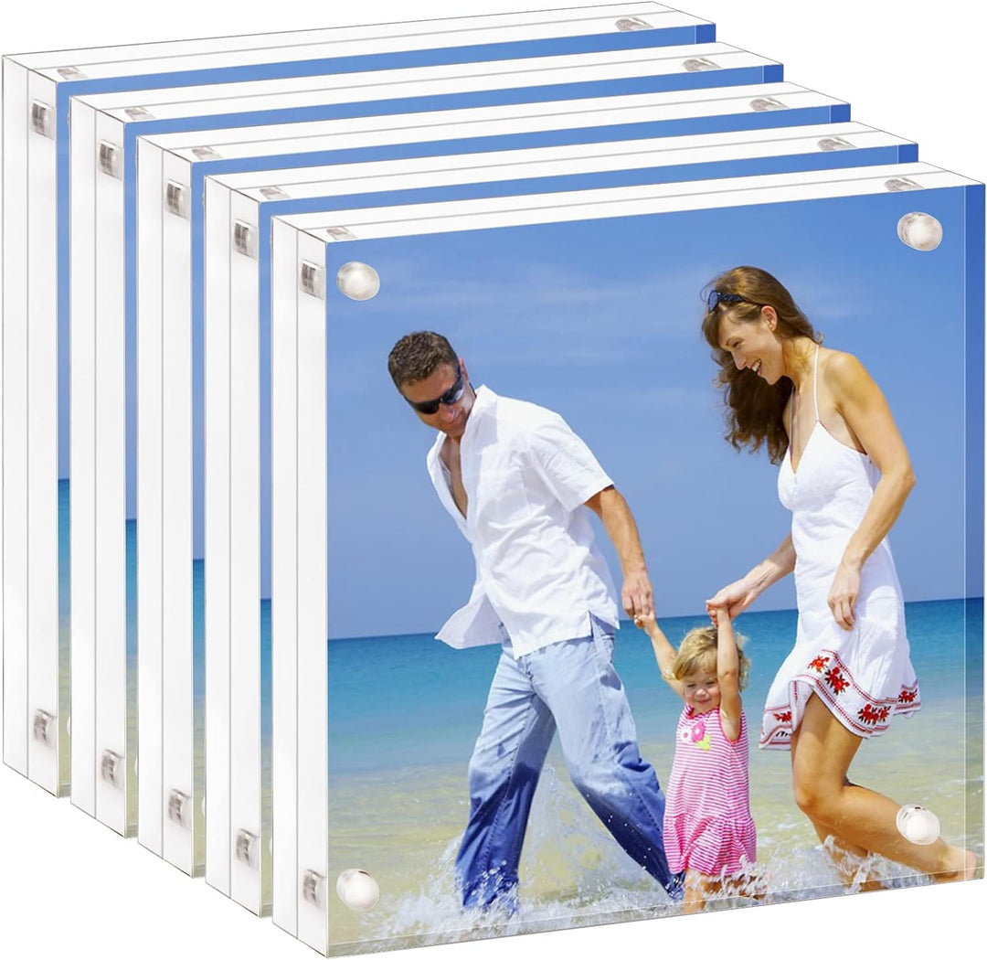 AMEITECH Acrylbilderrahmen, 10 x 10 cm, klares, doppelseitiges Blockset, rahmenloser magnetischer Fo