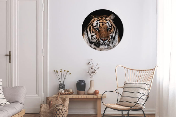 MuchoWow Wandbild Rund Wanddeko Deko Wohnzimmer Bilder 60x60 cm Tiger - Tiere - Orange, 60x60 cm