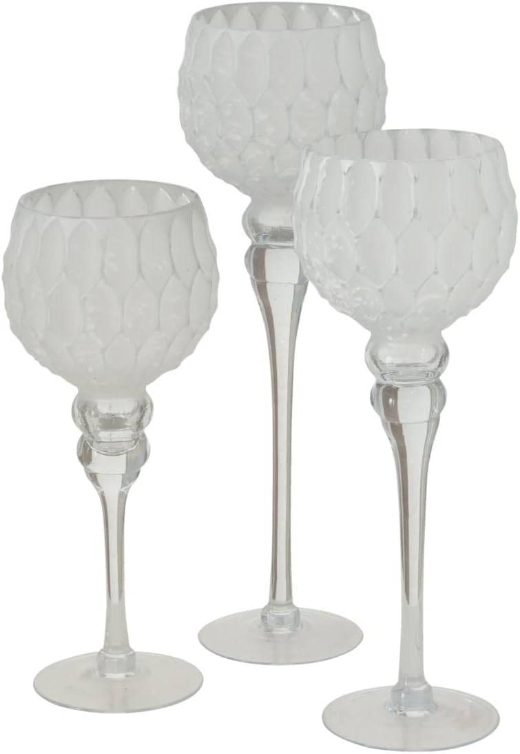 Boltze Windlicht Set Manou 3-teilig (weiss, Deko-Gläser für Kerzen / Weihnachtsdekoration, Kerzenstä