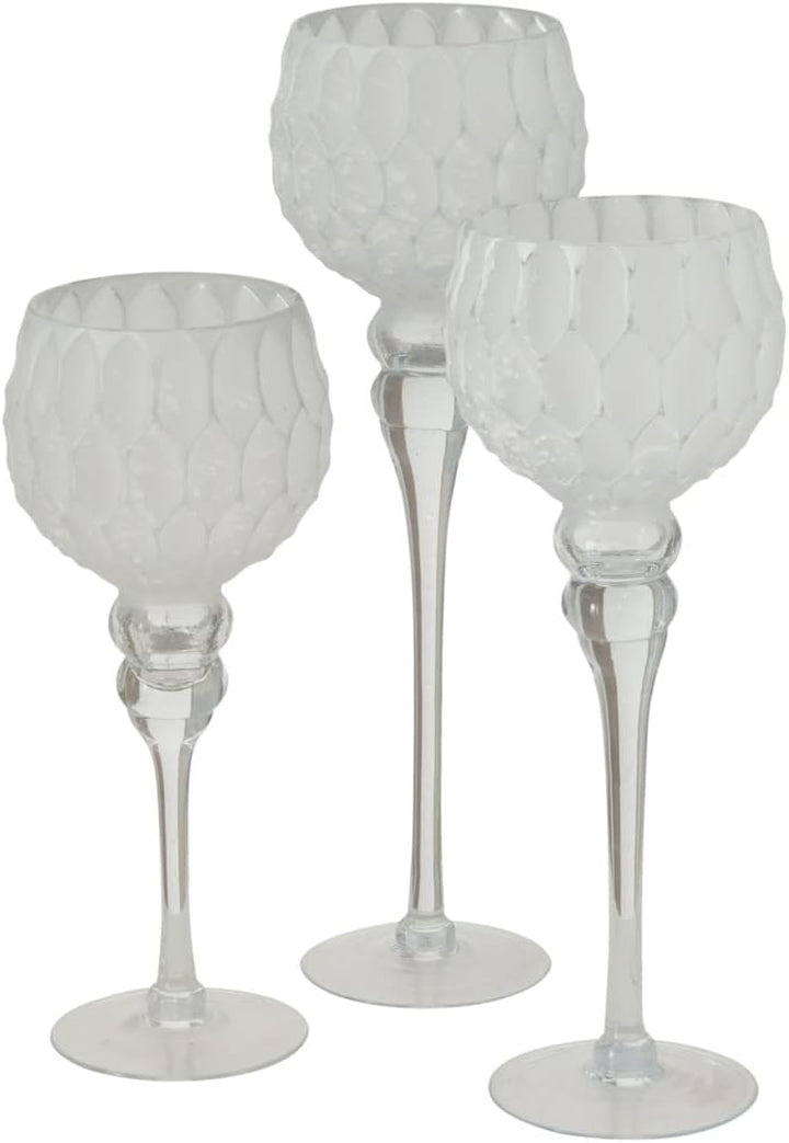 Boltze Windlicht Set Manou 3-teilig (weiss, Deko-Gläser für Kerzen / Weihnachtsdekoration, Kerzenstä