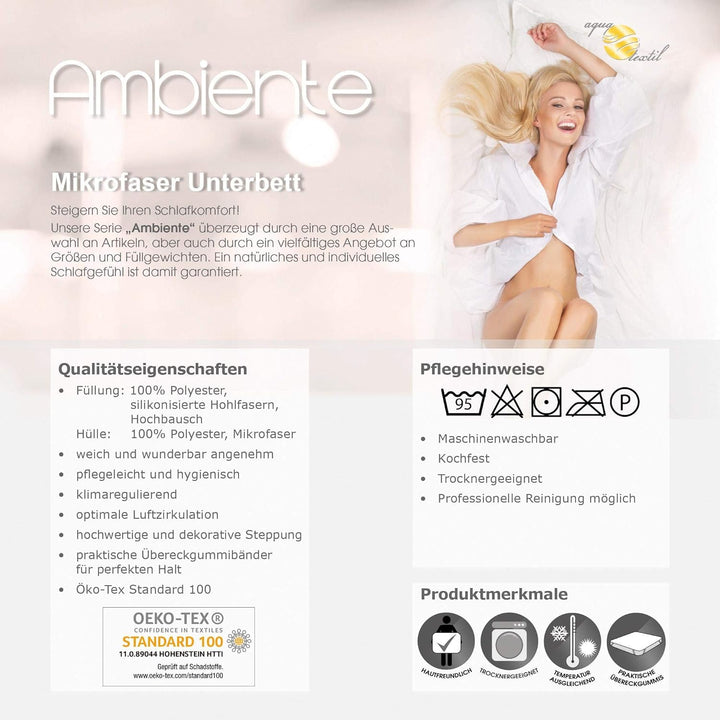 aqua-textil Ambiente Unterbett 180 x 200 cm weiss Mikrofaser Matratzenauflage Hohlfaser Füllung Aufl