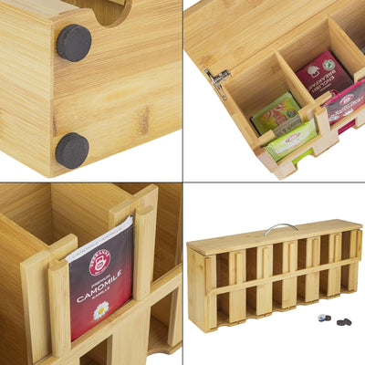 ONVAYA® Teebox aus Holz | Teekiste mit 6 Fächern | Teebeutelbox für ca. 200 Teebeutel | Tee Aufbewah