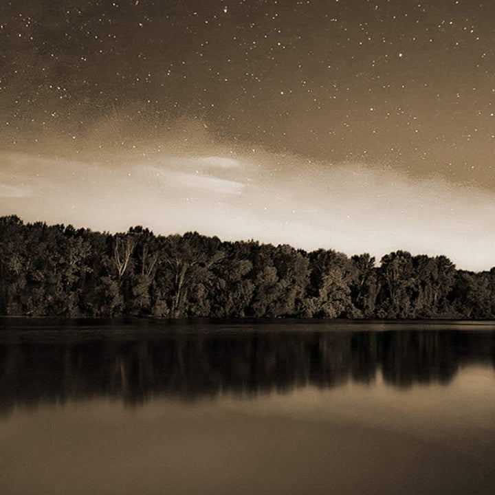 Bilder Landschaft 100x70 cm - Leinwandbild - 5 Teilig - Kunstdruck See Wald Sepia Leinwandbild 100x7