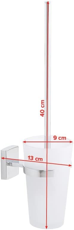 tesa KLAAM WC-Garnitur, satiniertes Glas und verchromter Edelstahl - Toilettenbürsten-Set zur Wandbe