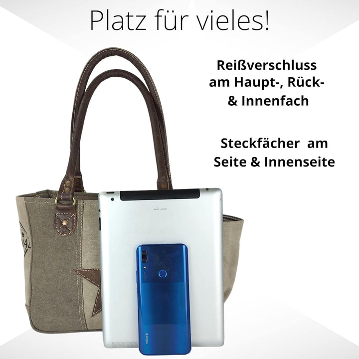 Sunsa Damen Handtasche. Vintage Schultertasche mit Stern. Kleine Canvas Tasche. Handgelenktasche mit