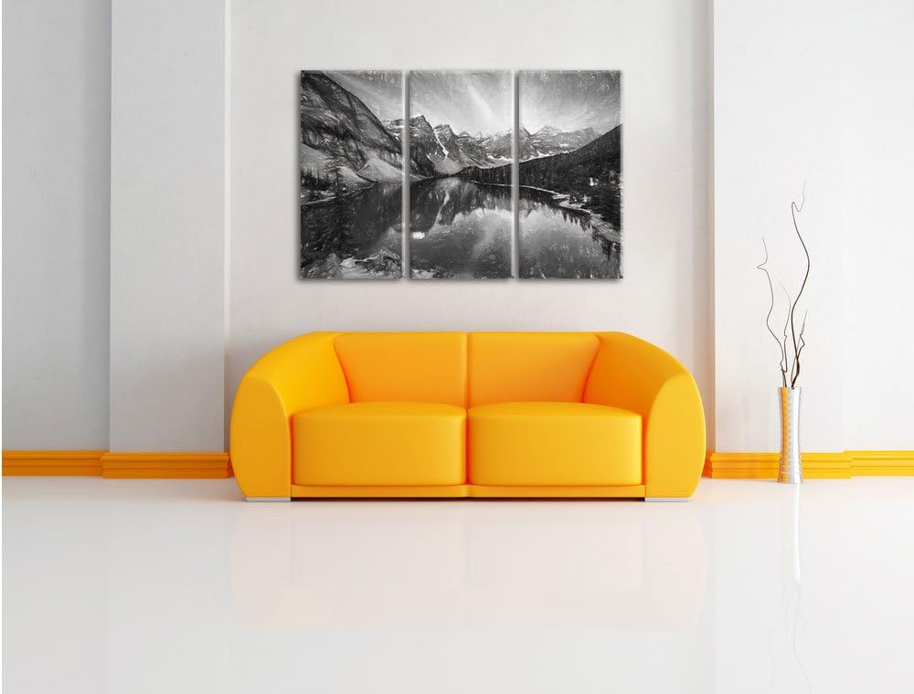 Pixxprint Bergsee als Leinwandbild/Grösse: 3 Teilig (120x80) cm/Wandbild/Kunstdruck/fertig bespannt