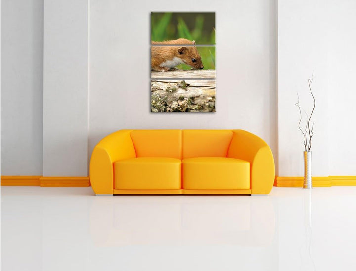 Pixxprint Fretchen auf Baumstamm 3-Teiler Leinwandbild 120x80 Bild auf Leinwand