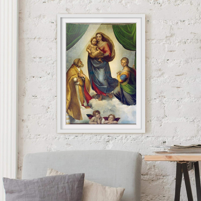 Bild mit Rahmen - Raffael - Die Sixtinische Madonna - Farbe Weiss, 40 x 30 cm 40cm x 30cm Weiss, 40c