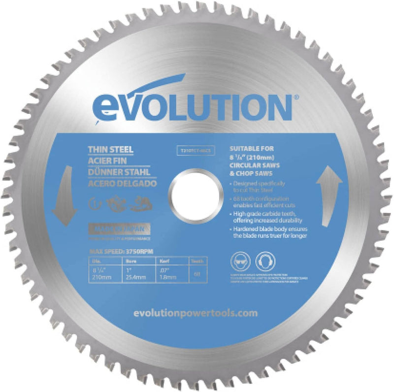 Evolution (T210TCT-68CS) - 210 mm Sägeblatt zum Schneiden von Dünnstahl - Metall-Sägeblatt mit Hartm