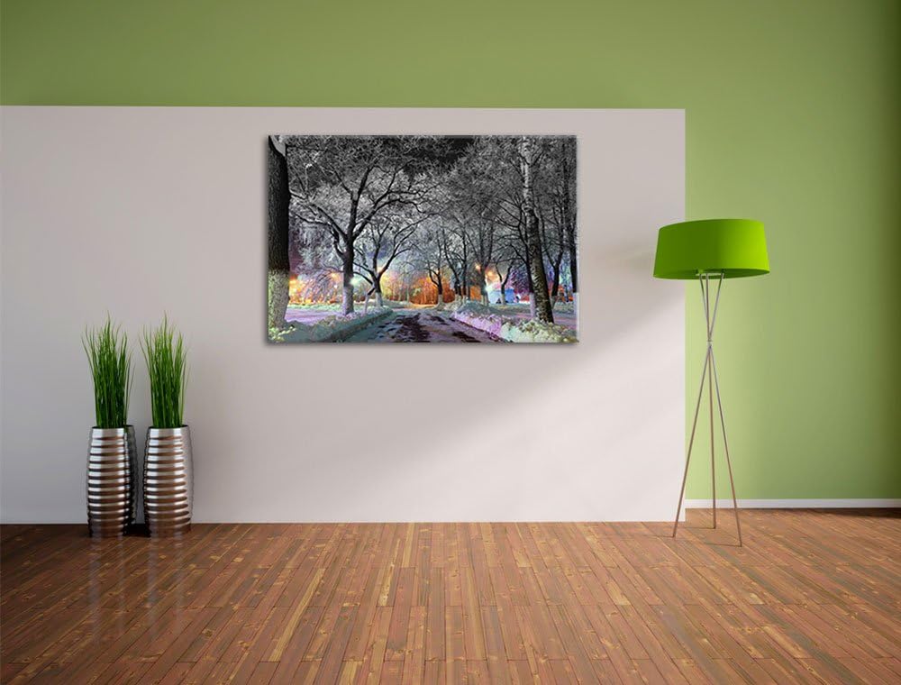 Pixxprint Baumallee im Winter als Leinwandbild/Grösse: 100x70 / Wandbild/Kunstdruck/fertig bespannt,