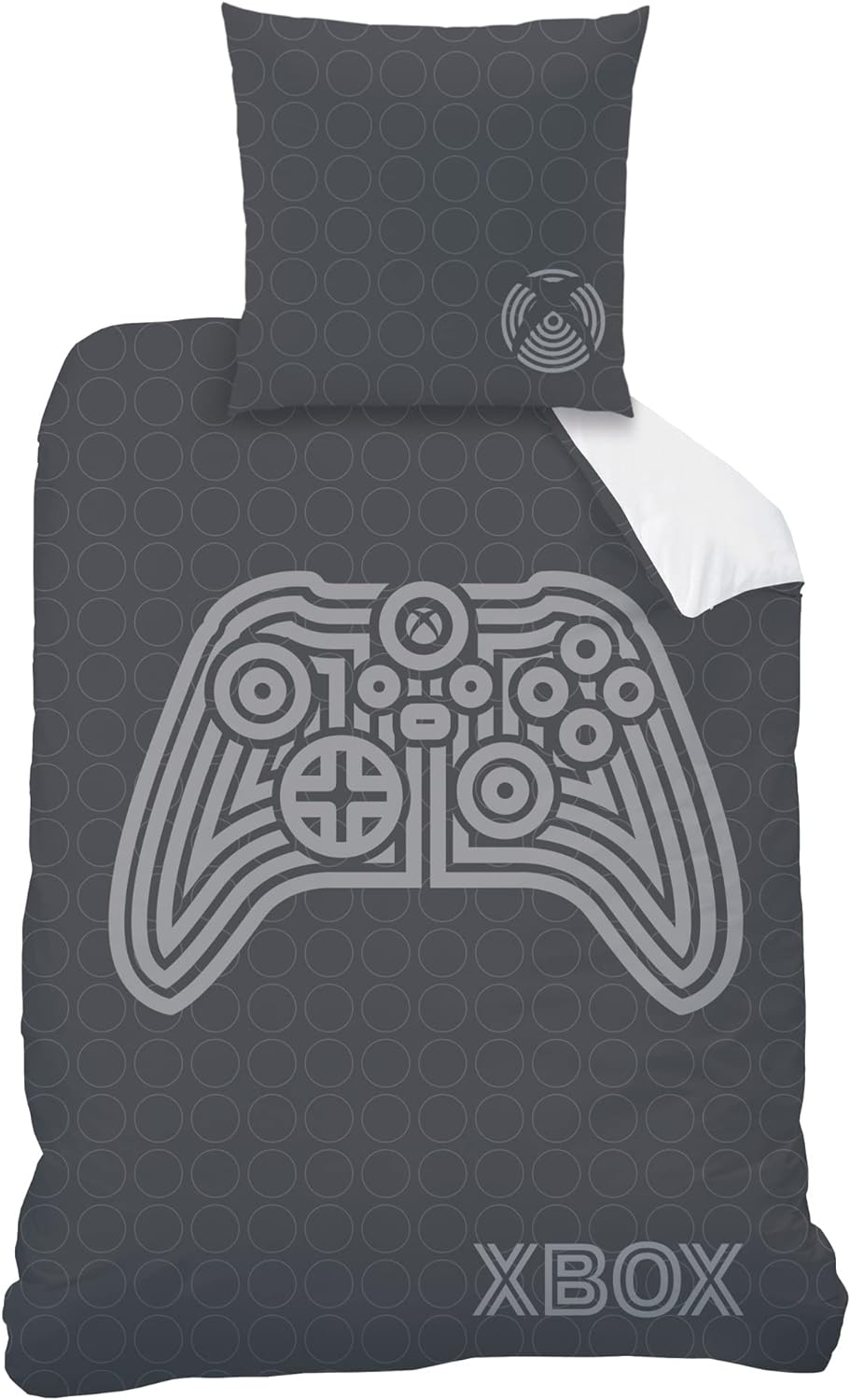 CTI Bettwäsche aus 100% Baumwolle, für Xbox Power Schwarz / Grau 140X200 Cm + 63X63 Cm, Schwarz / Gr