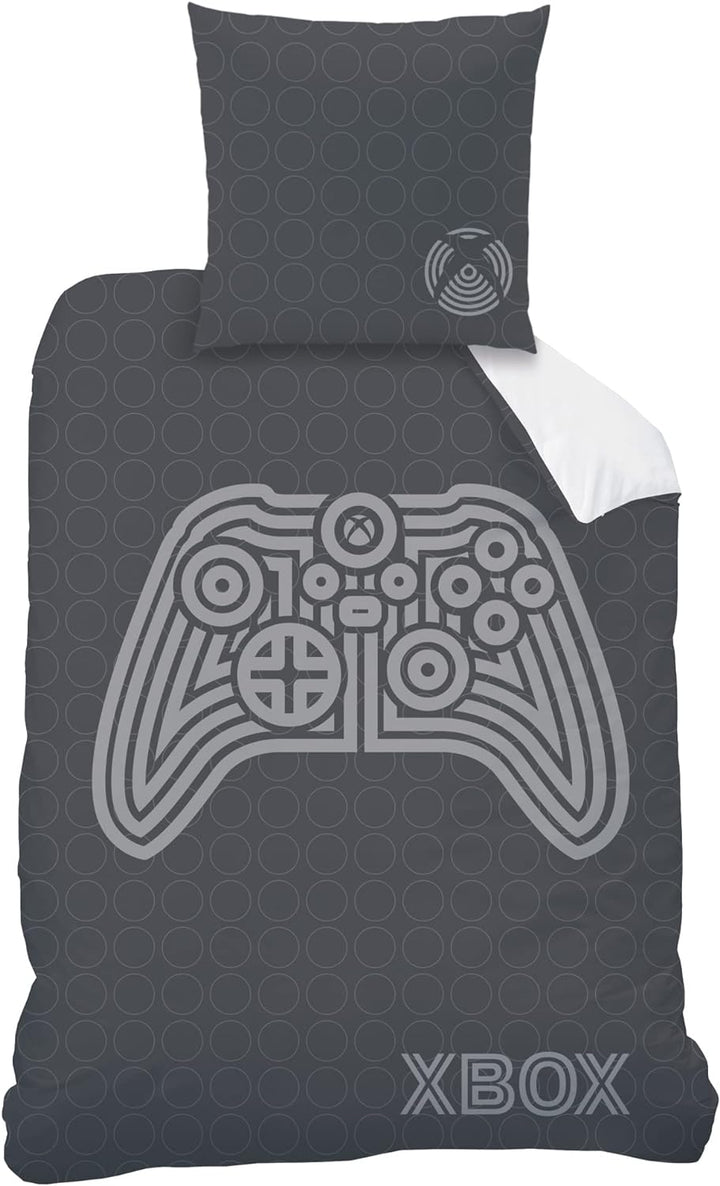 CTI Bettwäsche aus 100% Baumwolle, für Xbox Power Schwarz / Grau 140X200 Cm + 63X63 Cm, Schwarz / Gr