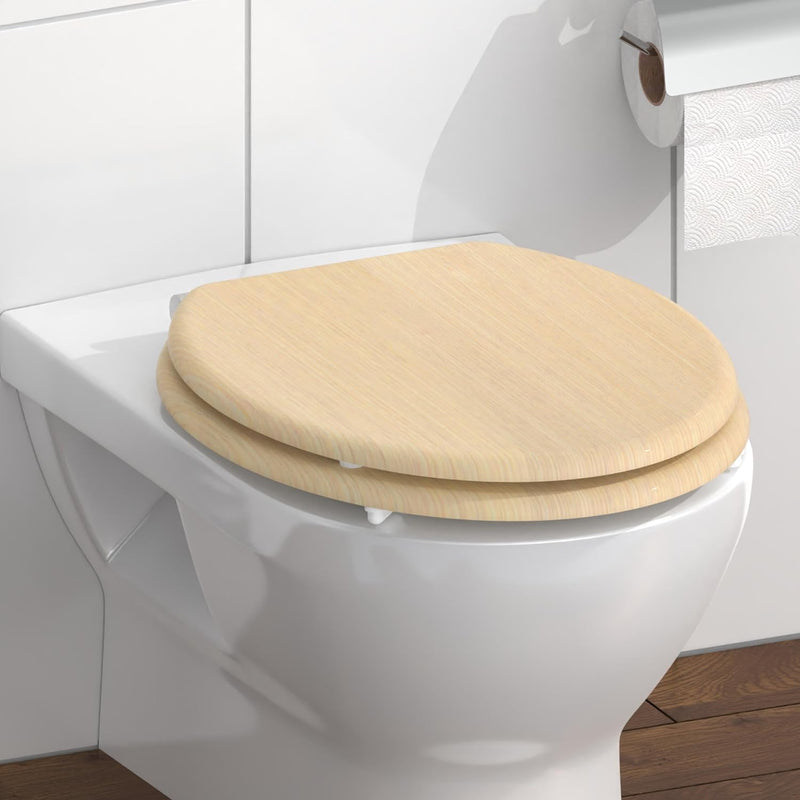 SCHÜTTE WC-Sitz NATRUAL mit Absenkautomatik aus Holz | Toilettensitz mit Klodeckel | Holzkern Toilet