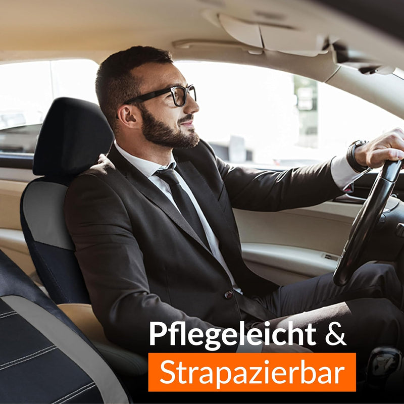 Upgrade4cars Sitzbezüge Auto Vordersitze Kunst-Leder Schonbezüge Set Universal Schwarz Grau | Auto-Z