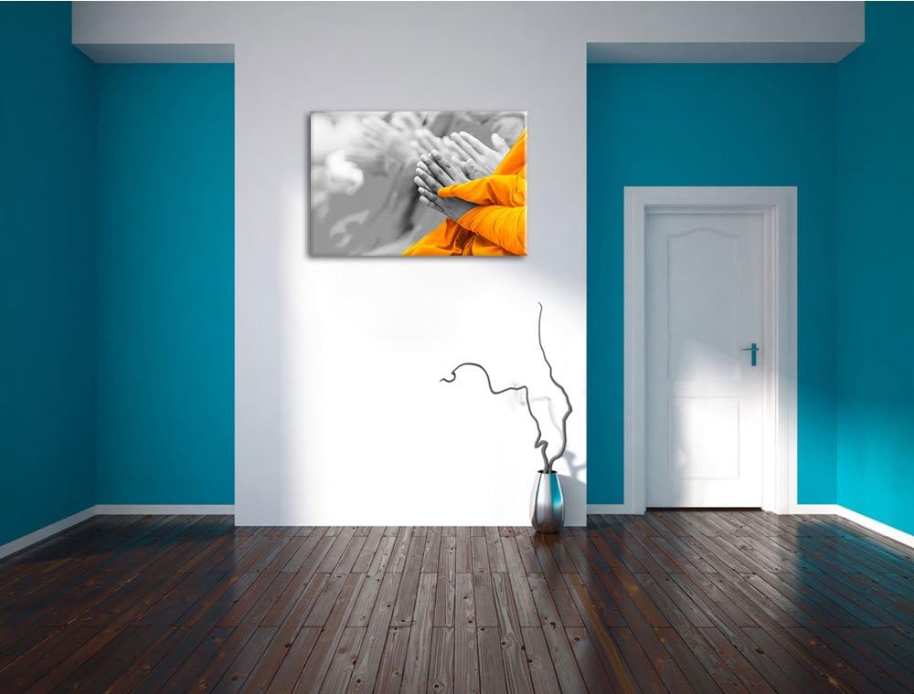 betende Mönche in Tibet schwarz/weiss Format: 100x70 auf Leinwand, XXL riesige Bilder fertig gerahmt