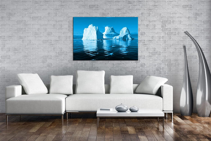 deyoli Gigantische Eisberge Format 80x60 Effekt: Monocrome Blau als Leinwandbild, Motiv fertig gerah