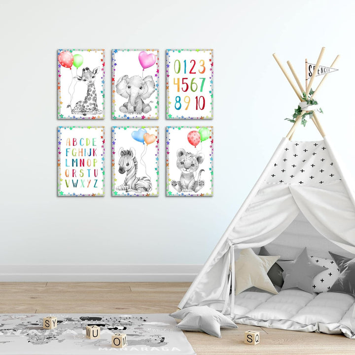 Novart Wandbilder Set - KOMPLETT AUFHÄNGFERTIG - Made in Germany - Moderne Bilder Tiere Kinderzimmer
