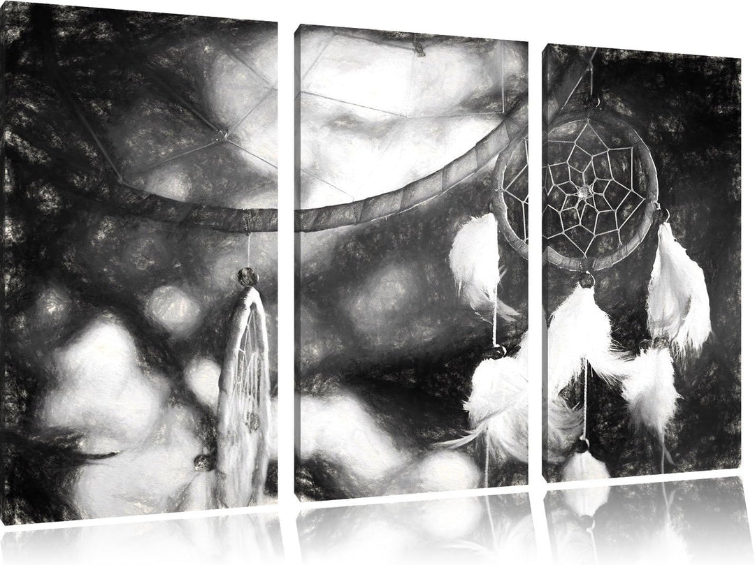 Pixxprint Traumfänger / 3-Teilig/Gesamtmass 120cm Leinwandbild bespannt auf Holzrahmen/Wandbild Kuns