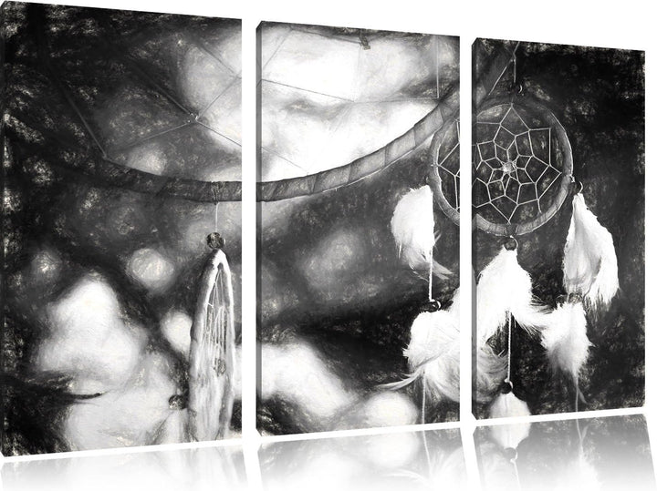 Pixxprint Traumfänger / 3-Teilig/Gesamtmass 120cm Leinwandbild bespannt auf Holzrahmen/Wandbild Kuns