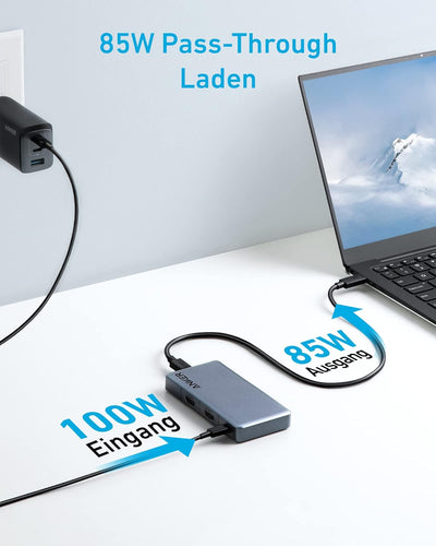 Anker 343 USB C Hub (7-in-1) mit 100W Power Delivery, Dual 4K HDMI Anschlüssen, 1x USB-C Upstream Po